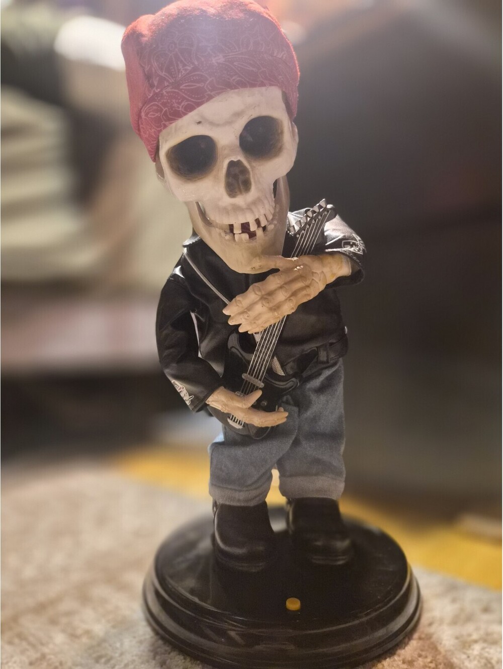 18” Pumpkin Hollow Animated Rockin’ Skeleton Halloween Biker Guitar “La Grange”
